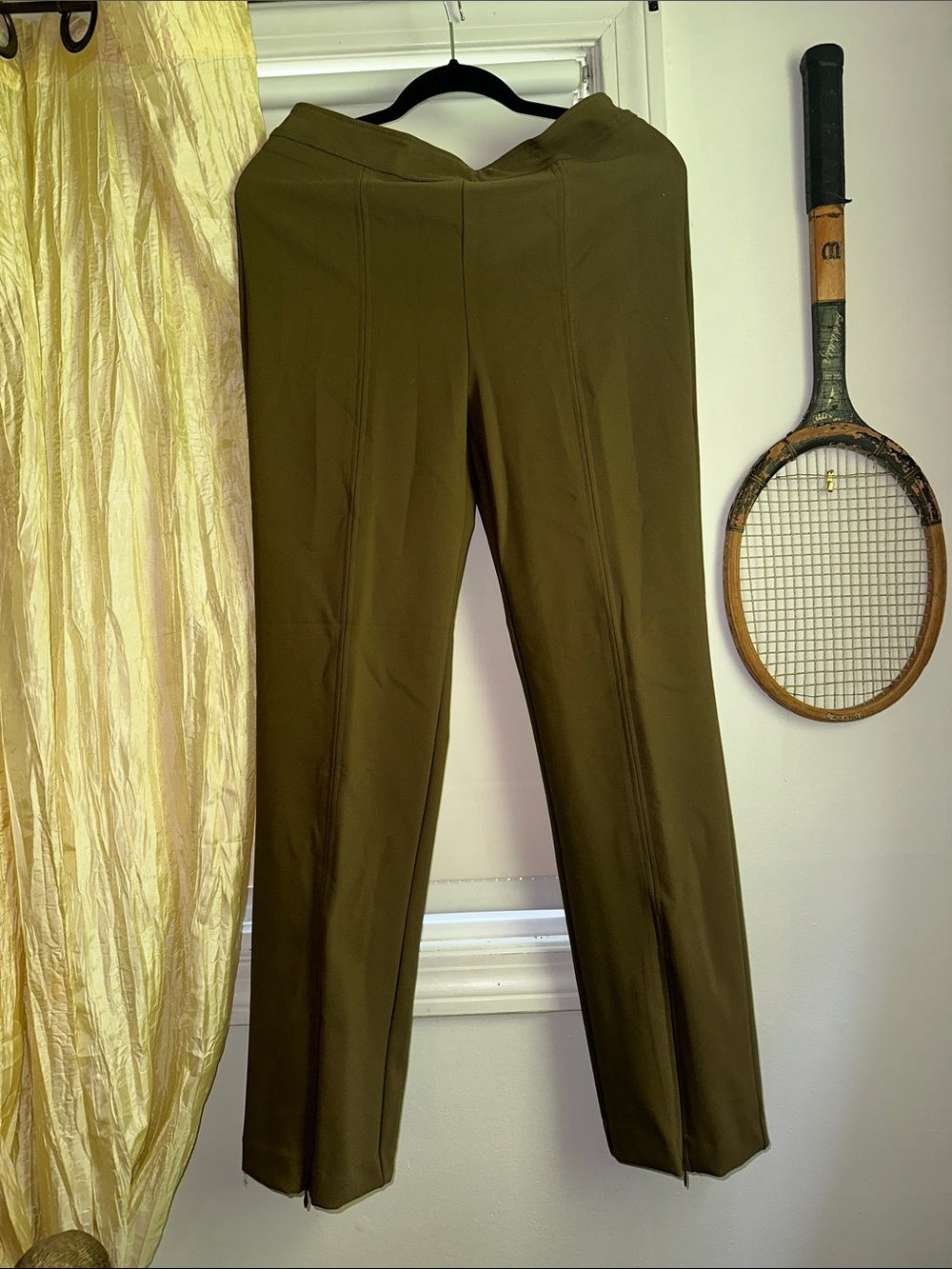 Olive Green Straight Leg Dress Pants